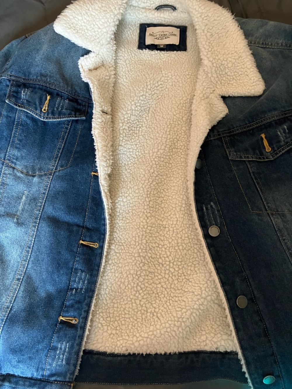 Women's Blue Denim Jacket with Cream Sherpa Lining